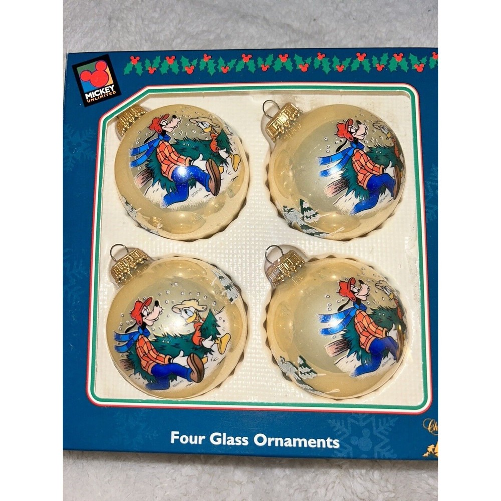 Mickey Unlimited Christmas By Krebs Disney Ivory Glass Ball Ornaments